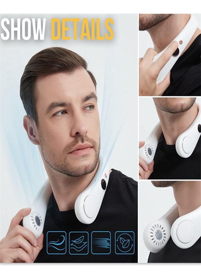 General - Neck Fan, Portable Hanging Neck Fan, Bladeless Neck Fan with 360° Airflow, 5-Speed Adjustable with Led Digital Display, Rechargeable Wearable Fan Cooling Quiet/White - Image 1