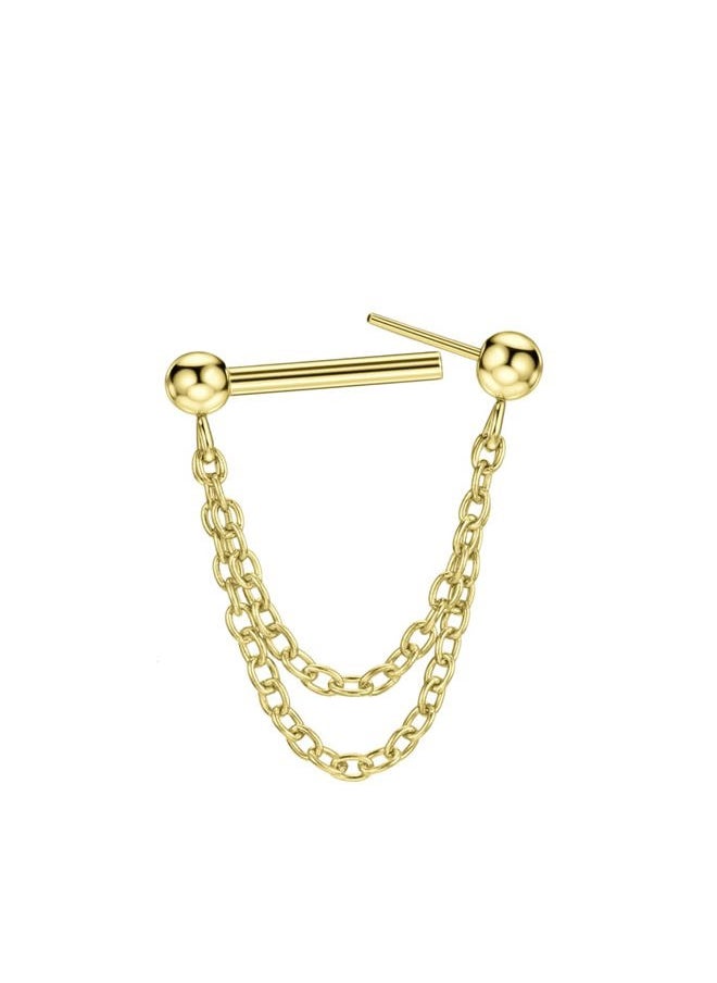 FANSING - Gold Surgical Steel Septum Jewelry 16g Threadless Septum Rings 8mm Push Pin Septum Double Chains Helix Piercing Jewelry 16 Gauge - Image 1