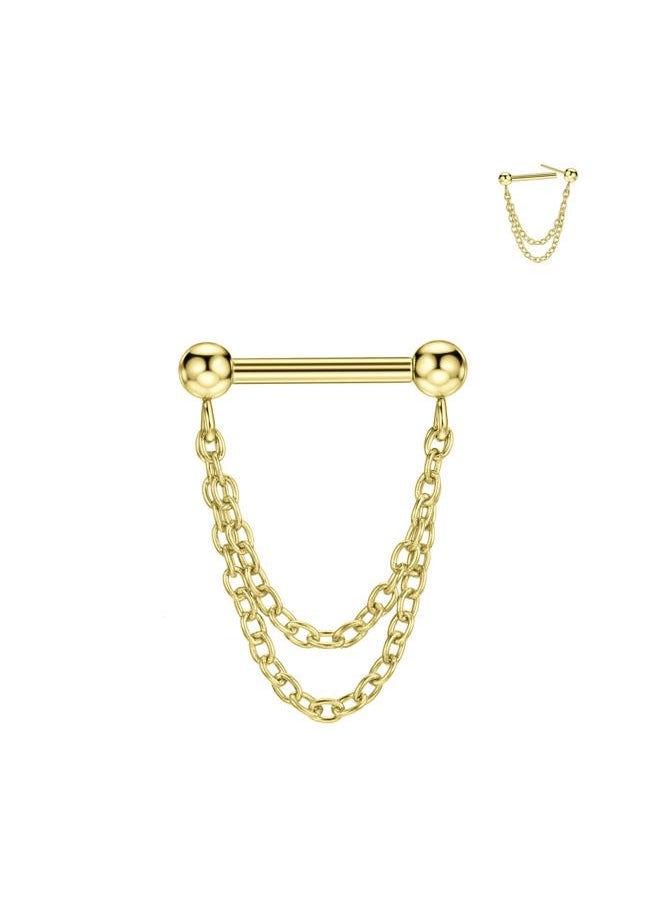 FANSING - Gold Surgical Steel Septum Jewelry 16g Threadless Septum Rings 8mm Push Pin Septum Double Chains Helix Piercing Jewelry 16 Gauge - Image 1