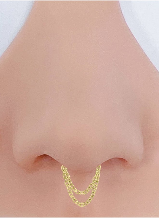 FANSING - Gold Surgical Steel Septum Jewelry 16g Threadless Septum Rings 8mm Push Pin Septum Double Chains Helix Piercing Jewelry 16 Gauge - Image 1