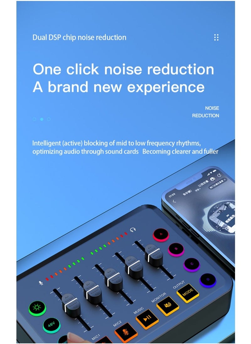 EVEREEN - HD Gaming Audio Mixer Set Rechargeable Audio Interface RGB Mixer with XLR Mic Interface 48V Phantom Power for Podcast/Recording (Standard package + fill light + gold microphone) - Image 1