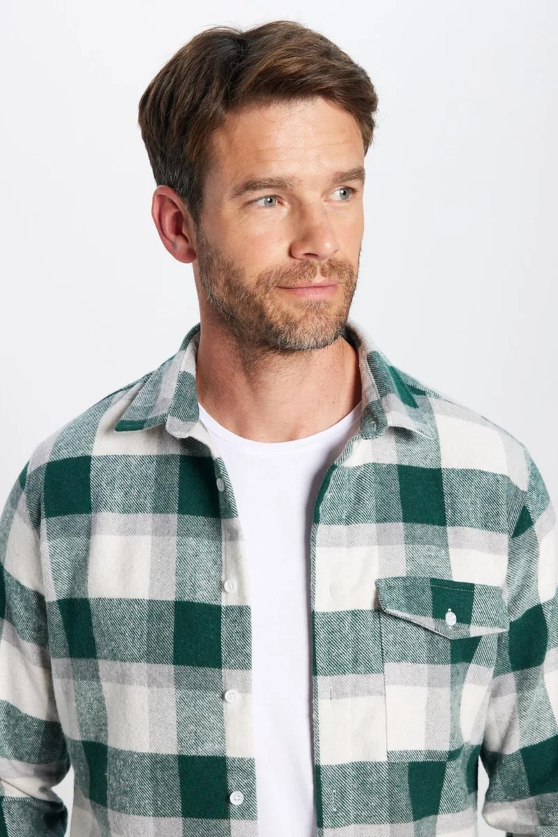 تودورس Men's Slim Fit Slim Fit Lumberjack Single Pocket Checkered Winter Shirt