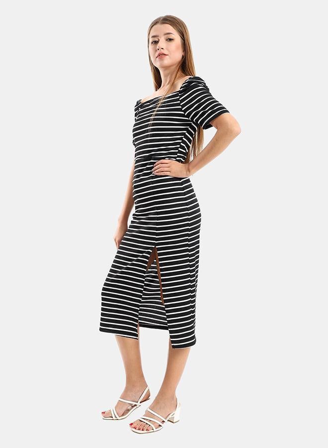 kady Jamila Women Striped Casual Dress With Side Slits ,black*white-XXL - Image 2