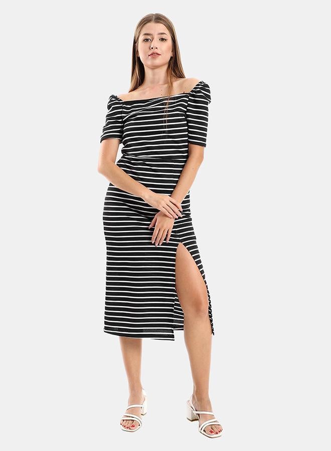 kady Jamila Women Striped Casual Dress With Side Slits ,black*white-XXL - Image 1