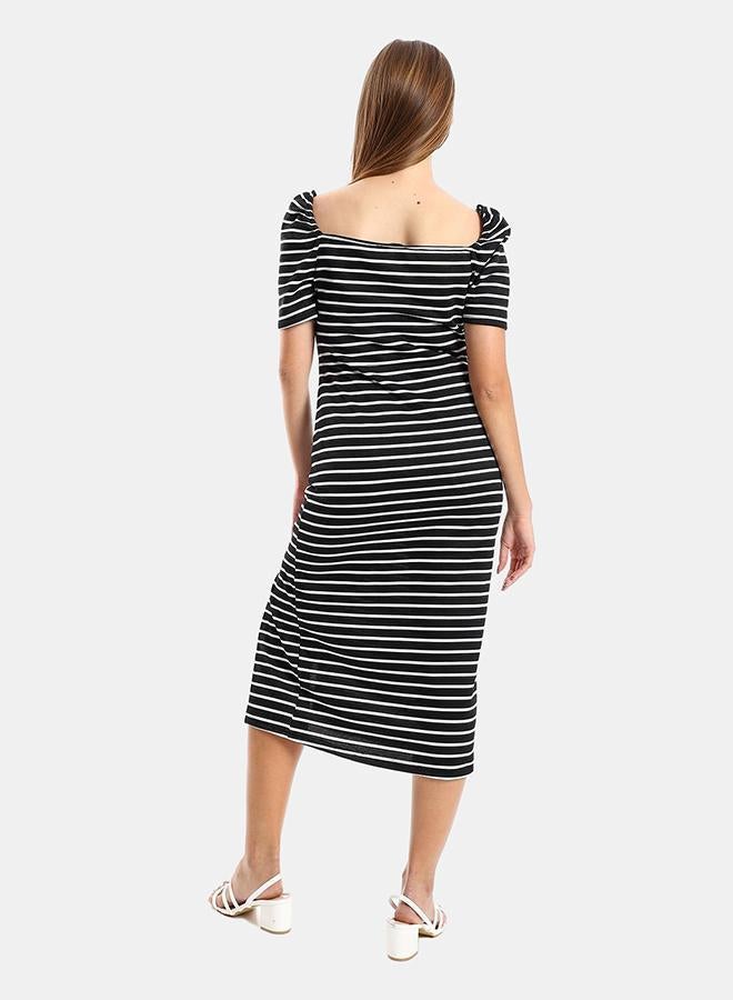 kady Jamila Women Striped Casual Dress With Side Slits ,black*white-XXL - Image 3