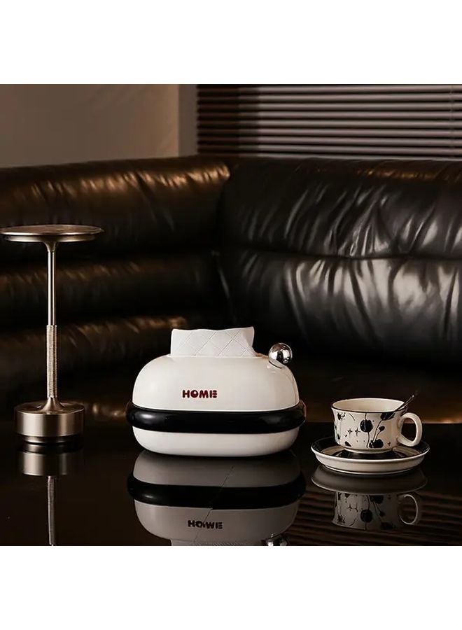 White And Black Circle Multifunctional Desktop Tissue Box With Spring For Easy Access - Image 1