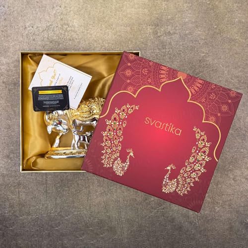 Svastika Vastu Kamdhenu Cow with Calf Idol | 24K Gold & 999 Silver Plated | Brings Prosperity, Wealth & Positive Energy | Auspicious Vastu Gift for Weddings and Housewarmings (3.5 Inch) - Image 4