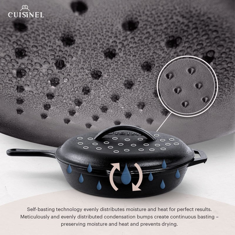 Cuisinel Cast Iron Skillet with Lid - 12"-inch Pre-Seasoned Covered Frying Pan Set + Silicone Handle & Lid Holders + Scraper/Cleaner - Indoor/Outdoor, Oven, Stovetop, Camping Fire, Grill Safe Cookware - Image 4