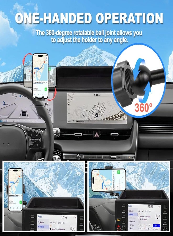 FETUSI Car Phone Holder Compatible with Hyundai Ioniq 5 2022-2025 Accessories 12.3-Inch Screen Fixed Clip, Cell Phone Mount with Dash Tray Center Console Organizer Hands-Free 360° Rotation - Image 4