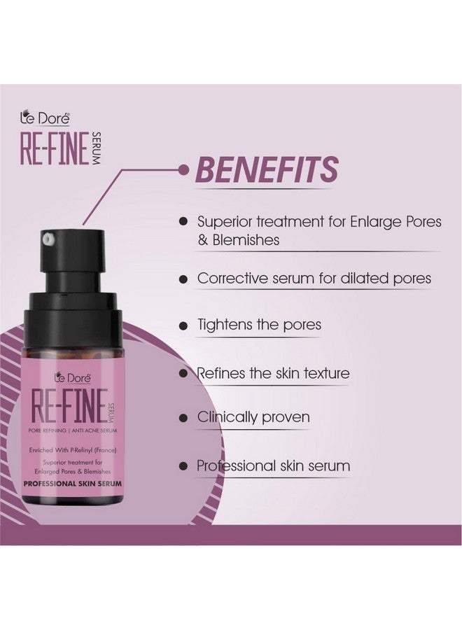 Le Dore Re-Fine Pore Tightening Sebum Control Anti Acne Clinically Proven Professional Face Serum, Superior Treatment Of Enlarged Clogged Pores & Blemishes For Men & Women (30 Ml) - Image 3
