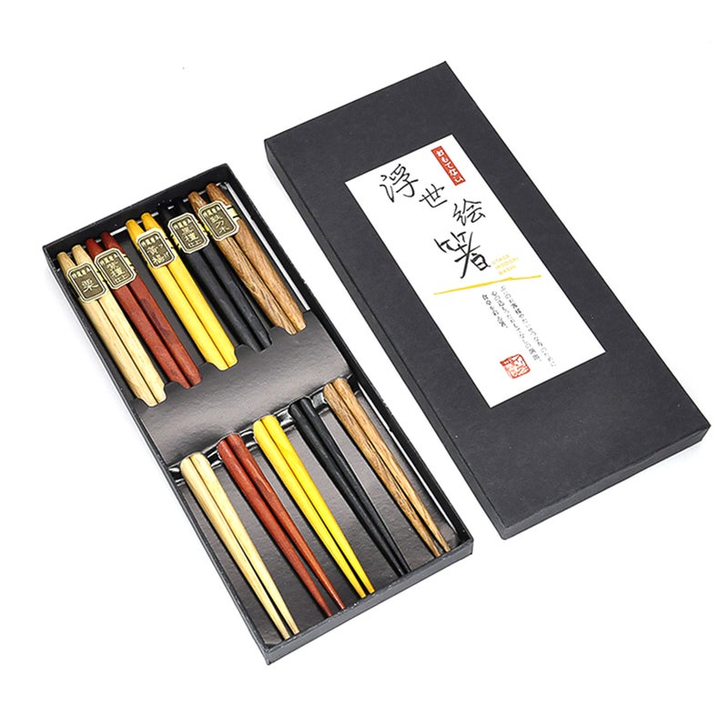 Spiral Chopsticks Natural Wooden Chopsticks Twisted Design Chopsticks Premium Reusable Chopsticks Set 5 Pairs Gift Set Starter Kit for Sushi Noodles and Other Asian Food - Image 3