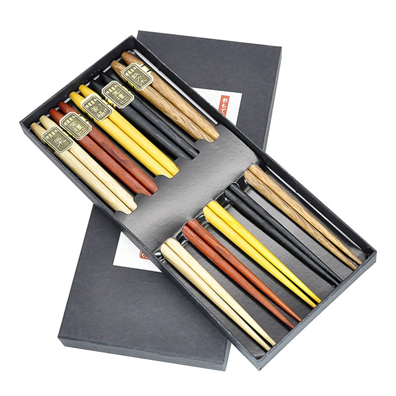 Spiral Chopsticks Natural Wooden Chopsticks Twisted Design Chopsticks Premium Reusable Chopsticks Set 5 Pairs Gift Set Starter Kit for Sushi Noodles and Other Asian Food - Image 1