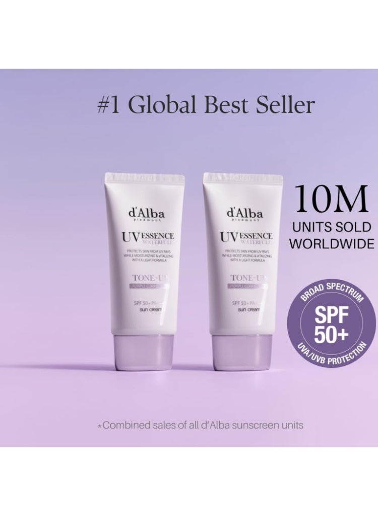 d'Alba Uneven Skin Tone & Dullness Care – d’Alba Purple Tone-Up Correcting Sunscreen SPF50+ PA++++ for Brightening, Protection & Instant Radiance – Color-Correcting UV Protection for Bright, Even Skin - Image 2