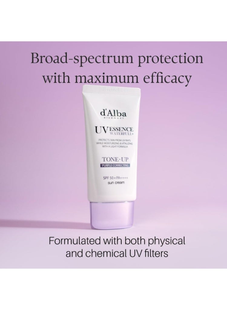 d'Alba Uneven Skin Tone & Dullness Care – d’Alba Purple Tone-Up Correcting Sunscreen SPF50+ PA++++ for Brightening, Protection & Instant Radiance – Color-Correcting UV Protection for Bright, Even Skin - Image 3