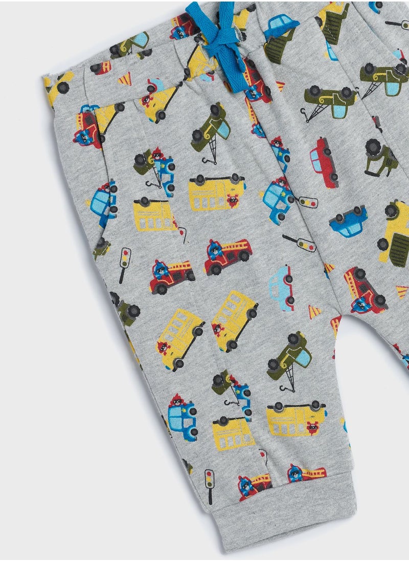 Cheekee Munkee - Infant Vehicles Print Sweatpants - Image 1