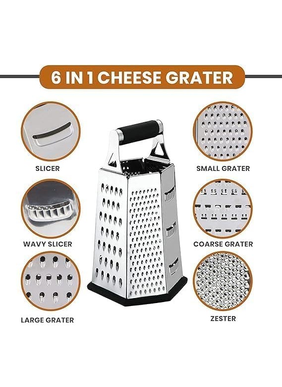 SGMSC SGMSC Stainless Steel MultiFunctional 6 in 1 Sided Ginger Vegetable Cheese Carrot Onion Potato Grater Machine 95 Inch Height Extra Strong Rubber Handle Large Grating  - Image 3