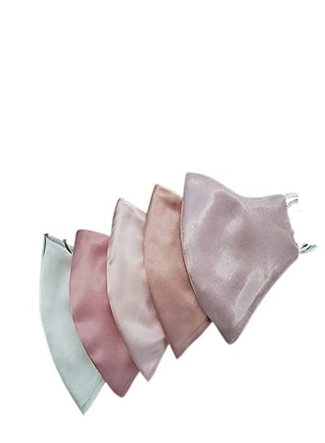 AGASTI Silk Satin 3 Ply Soft Elastic Reusable Face Mask (Pink, Peach, Without Valve, Pack of 5) for Women, Men and Children - Image 1