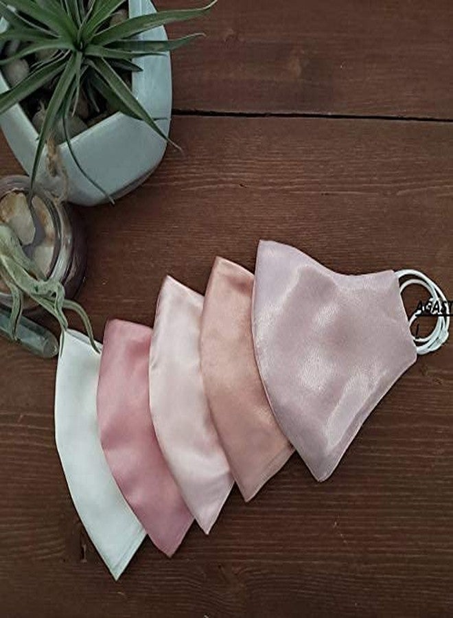 AGASTI Silk Satin 3 Ply Soft Elastic Reusable Face Mask (Pink, Peach, Without Valve, Pack of 5) for Women, Men and Children - Image 2