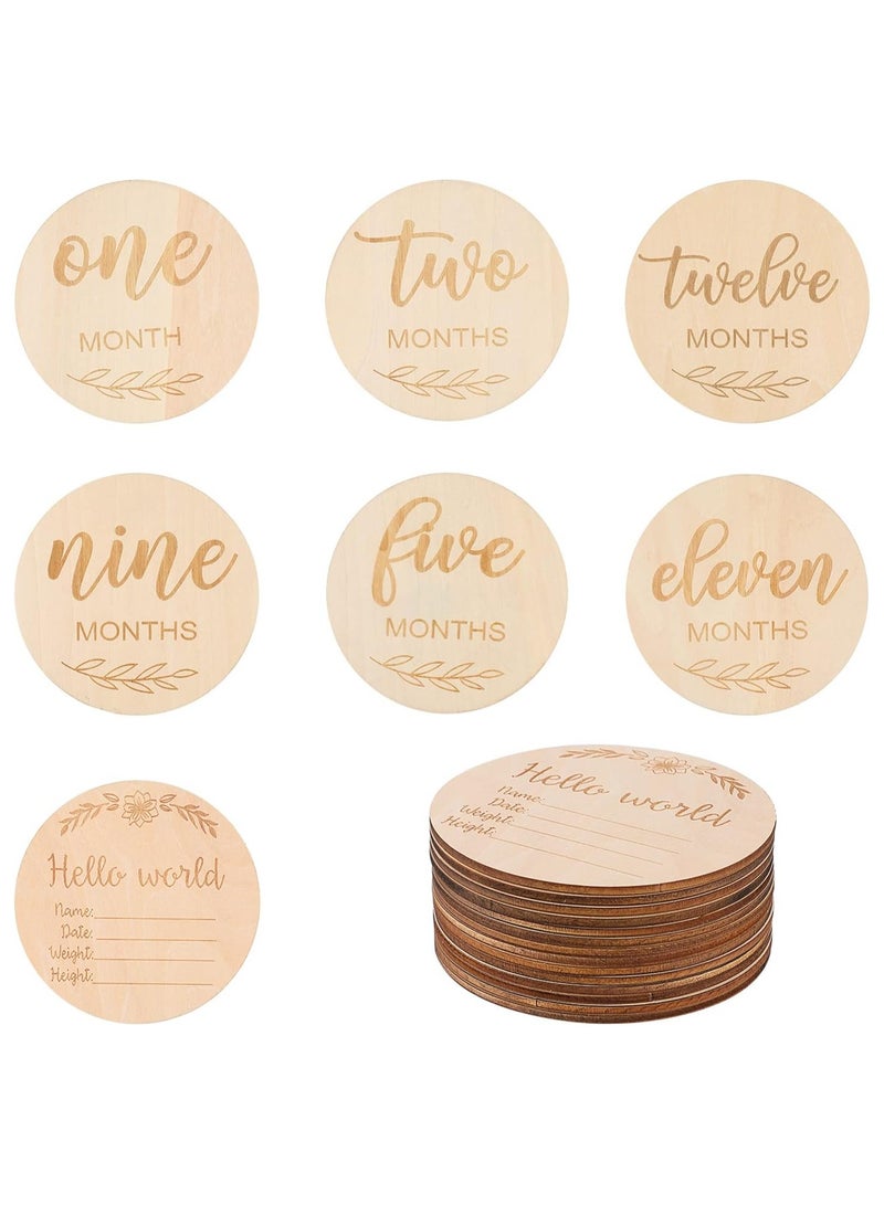 Beauenty 14 Piece Wooden Baby Monthly Milestone Photo Cards, Baby Announcement Cards, Baby Milestone Discs for Newborn Baby Shower Gifts - Image 3