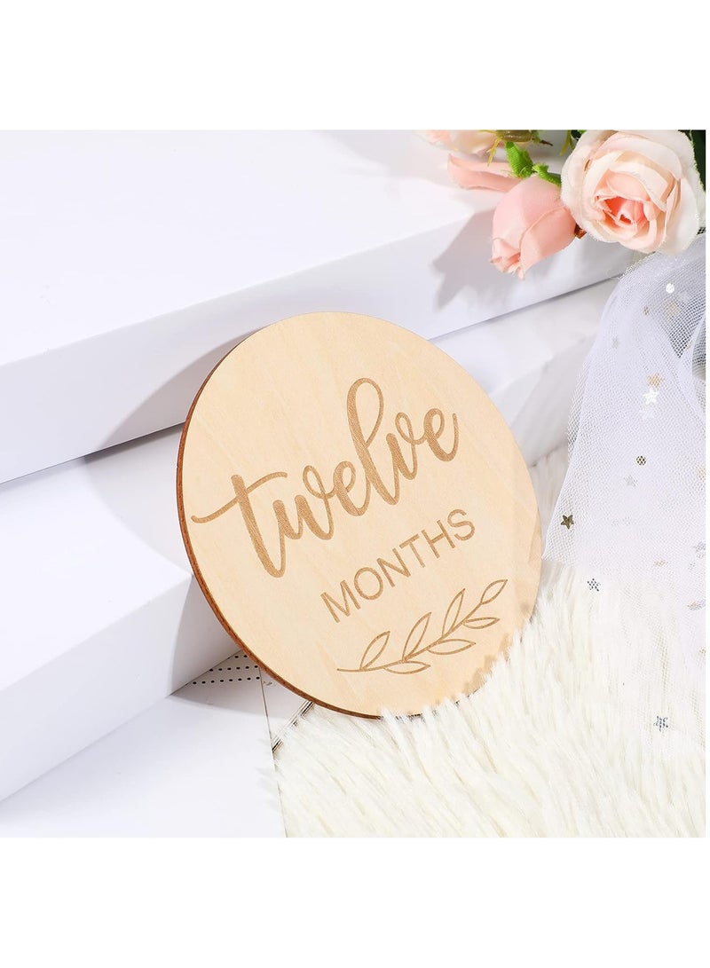 Beauenty 14 Piece Wooden Baby Monthly Milestone Photo Cards, Baby Announcement Cards, Baby Milestone Discs for Newborn Baby Shower Gifts - Image 4