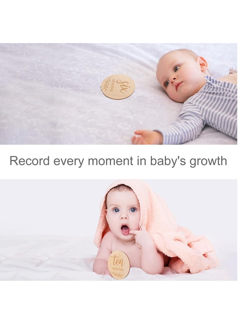 Beauenty 14 Piece Wooden Baby Monthly Milestone Photo Cards, Baby Announcement Cards, Baby Milestone Discs for Newborn Baby Shower Gifts - Image 5