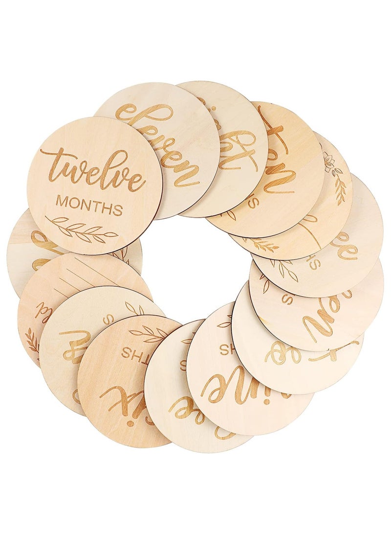Beauenty 14 Piece Wooden Baby Monthly Milestone Photo Cards, Baby Announcement Cards, Baby Milestone Discs for Newborn Baby Shower Gifts - Image 2