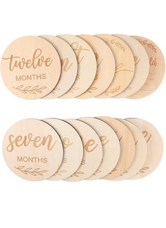 Beauenty 14 Piece Wooden Baby Monthly Milestone Photo Cards, Baby Announcement Cards, Baby Milestone Discs for Newborn Baby Shower Gifts  - Image 1