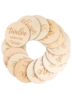 Beauenty 14 Piece Wooden Baby Monthly Milestone Photo Cards, Baby Announcement Cards, Baby Milestone Discs for Newborn Baby Shower Gifts  - Image 2