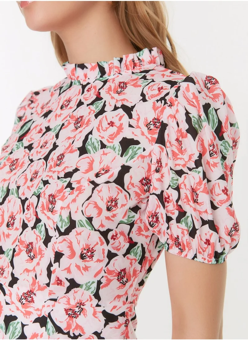 trendyol Puff Sleeve Floral Print Dress