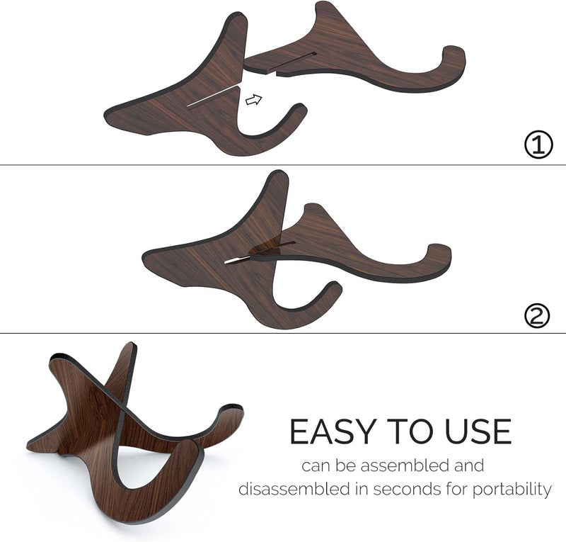 LALAOKS 1Pair Wooden Ukulele Stand Violin Mandolin Folding Portable Stand Black walnut - Image 4