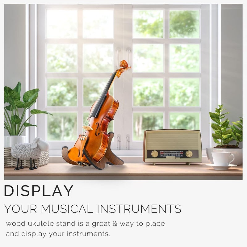 LALAOKS 1Pair Wooden Ukulele Stand Violin Mandolin Folding Portable Stand Black walnut - Image 2