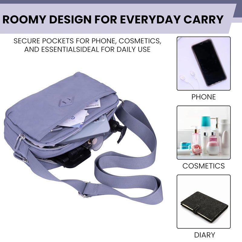 MISTYCDEP Crossbody Purse for Women, Nylon Waterproof Shoulder Purse, Messenger and travelling Bag Lightweight, Long Strap (Blue, Pack of 1) - Image 4
