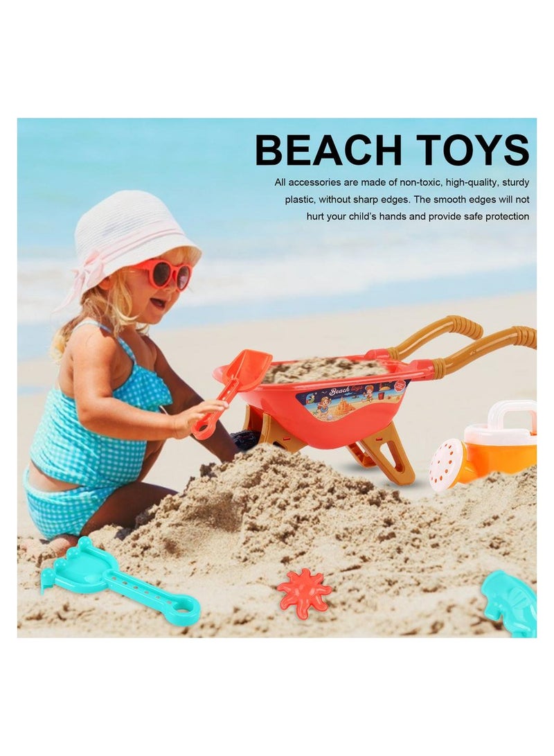 Kids Sand Toys Set, 6 PCS Lovely Beach Toys Set Includes Wheelbarrow, Watering Can, Molds, Shovels and More, for Building Sand Castles, Summer Outdoor Play Assorted Colors - Image 3