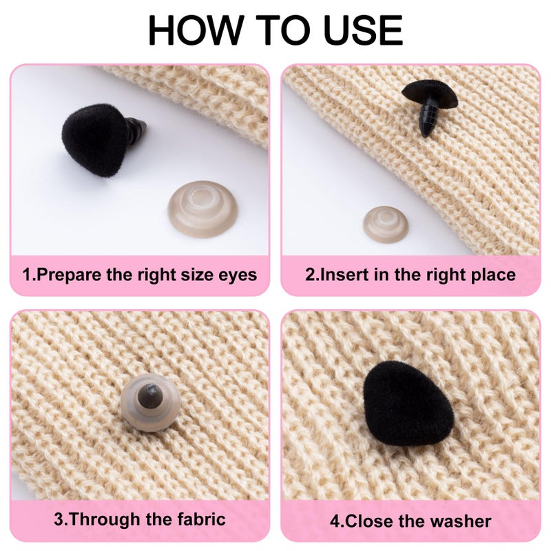 CustomyLife 32pcs Safety Noses for Amigurumi, 11/15/17/18mm Plastic Doll Noses for Crochet, Flocking Teddy Bear Noses Stuffed with Washers for Craft Puppet Plush Toy Accessories- Black - Image 4
