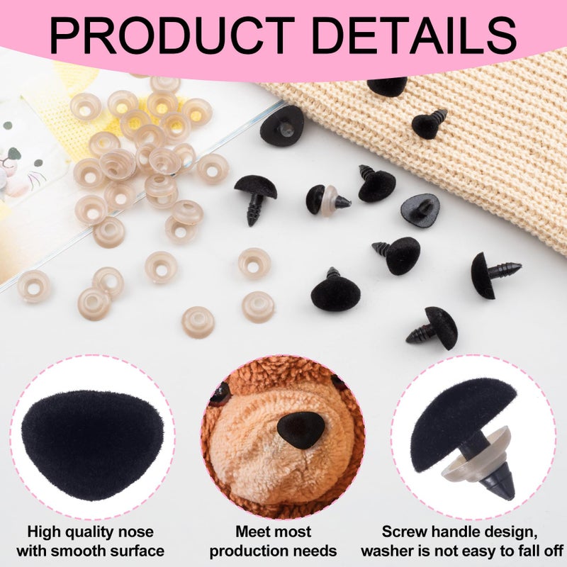 CustomyLife 32pcs Safety Noses for Amigurumi, 11/15/17/18mm Plastic Doll Noses for Crochet, Flocking Teddy Bear Noses Stuffed with Washers for Craft Puppet Plush Toy Accessories- Black - Image 3