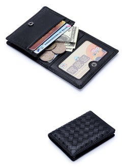Generic Sheepskin wallet, woven pattern women's coin purse, multi-functional men's card holder, simple leather business card holder, black leather bag  - Image 1