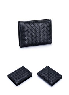 Generic Sheepskin wallet, woven pattern women's coin purse, multi-functional men's card holder, simple leather business card holder, black leather bag  - Image 2