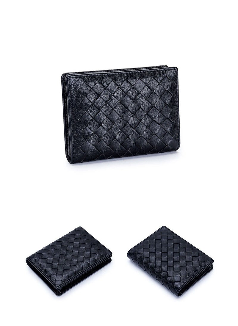 Sheepskin wallet, women's coin purse, multi-functional men's card holder, simple leather business card holder, black leather bag  - Image 2