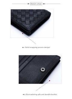Generic Sheepskin wallet, woven pattern women's coin purse, multi-functional men's card holder, simple leather business card holder, black leather bag  - Image 3