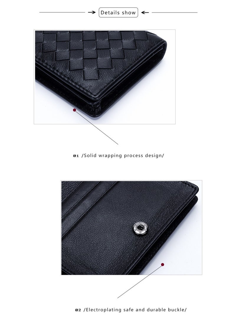 Sheepskin wallet, women's coin purse, multi-functional men's card holder, simple leather business card holder, black leather bag  - Image 3