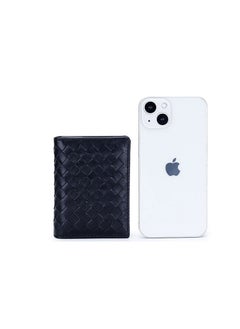 Generic Sheepskin wallet, woven pattern women's coin purse, multi-functional men's card holder, simple leather business card holder, black leather bag  - Image 4