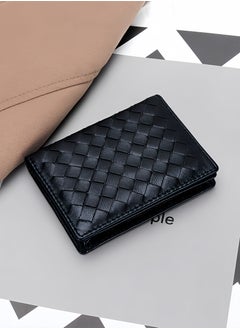 Generic Sheepskin wallet, woven pattern women's coin purse, multi-functional men's card holder, simple leather business card holder, black leather bag  - Image 5