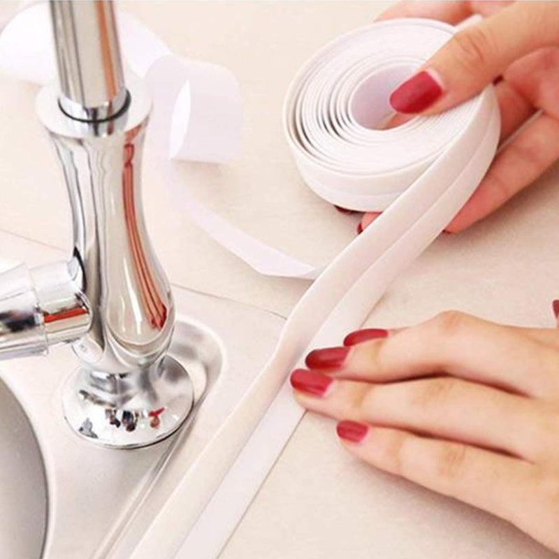 pepplo Tape Caulk,Self-Adhesive Sealing Tape PE Waterproof Decorative Sealant Trim for Kitchen, Bathroom, Shower Floor and Wall Edge Protector (White, Pack of 2) (Assorted Colors) - Image 2
