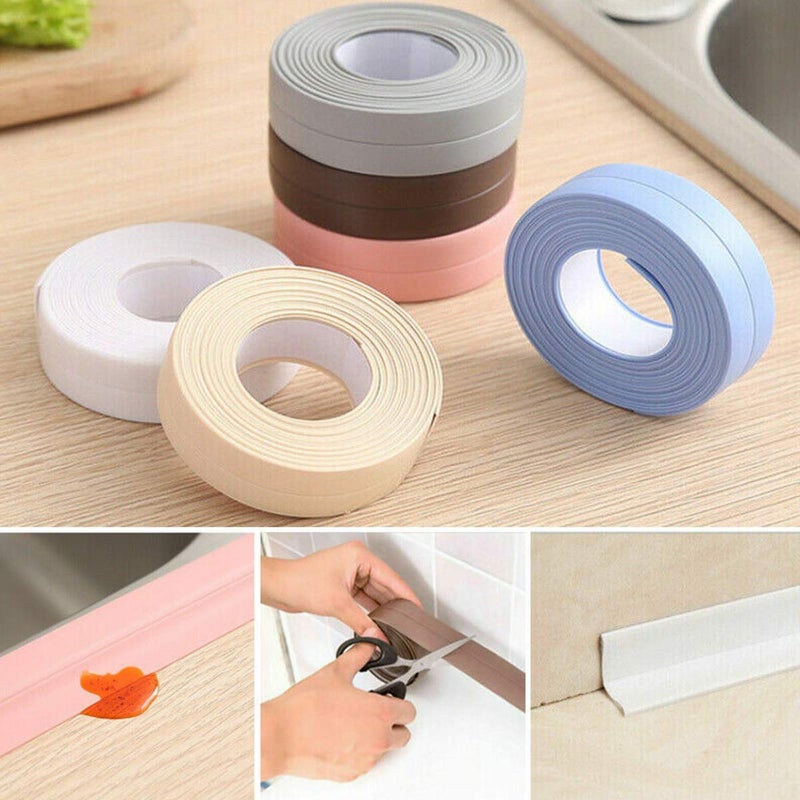 pepplo Tape Caulk,Self-Adhesive Sealing Tape PE Waterproof Decorative Sealant Trim for Kitchen, Bathroom, Shower Floor and Wall Edge Protector (White, Pack of 2) (Assorted Colors) - Image 4