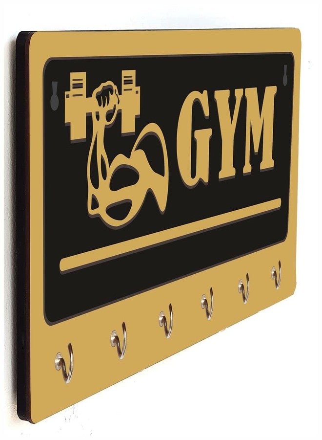 CVANU Gym Key Holder 6 Stainless Hook in Golden Black Modern Design for Gym/Fitness Hall/Entrance/Wall Decoration Size(15cm X 30cm)_cv15 - Image 4