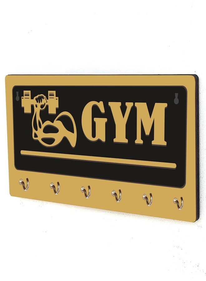 CVANU Gym Key Holder 6 Stainless Hook in Golden Black Modern Design for Gym/Fitness Hall/Entrance/Wall Decoration Size(15cm X 30cm)_cv15 - Image 2
