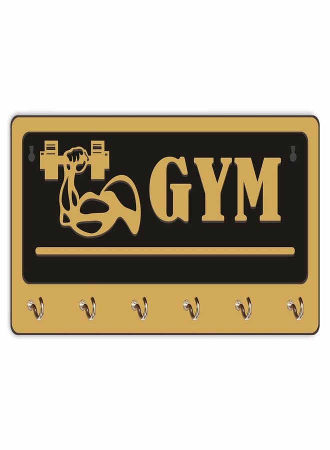 CVANU Gym Key Holder 6 Stainless Hook in Golden Black Modern Design for Gym/Fitness Hall/Entrance/Wall Decoration Size(15cm X 30cm)_cv15 - Image 5