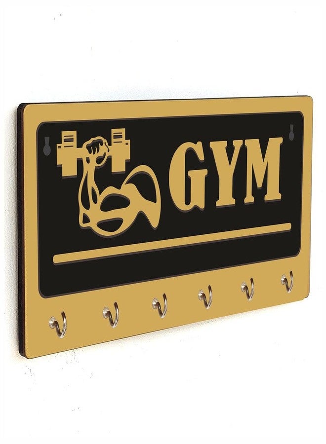 CVANU Gym Key Holder 6 Stainless Hook in Golden Black Modern Design for Gym/Fitness Hall/Entrance/Wall Decoration Size(15cm X 30cm)_cv15 - Image 1