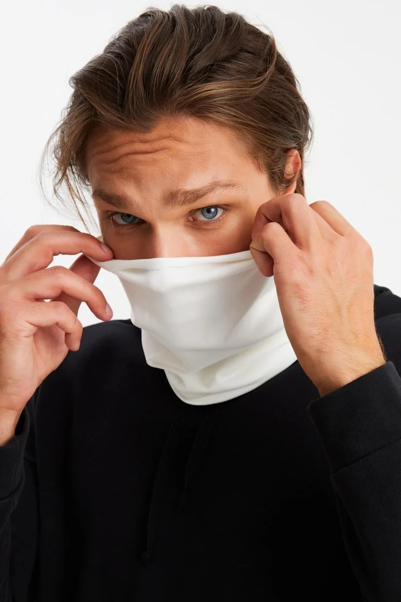 Butikgiz White Men's 4-function Protective Cotton, Flexible, Anti-Sweat, Bandana, Neck Collar, Buff, Mask