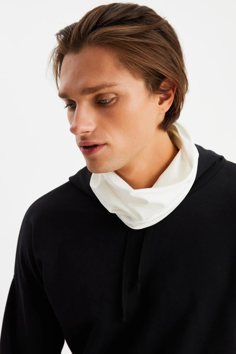 Butikgiz White Men's 4-function Protective Cotton, Flexible, Anti-Sweat, Bandana, Neck Collar, Buff, Mask
